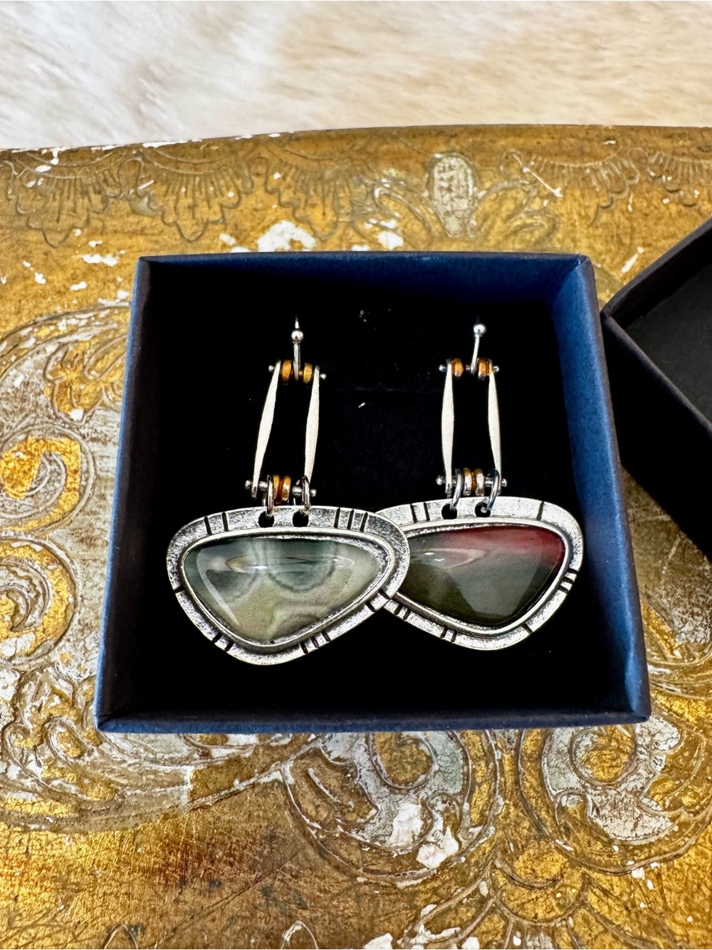 NEW silver & faux abalone statement earrings